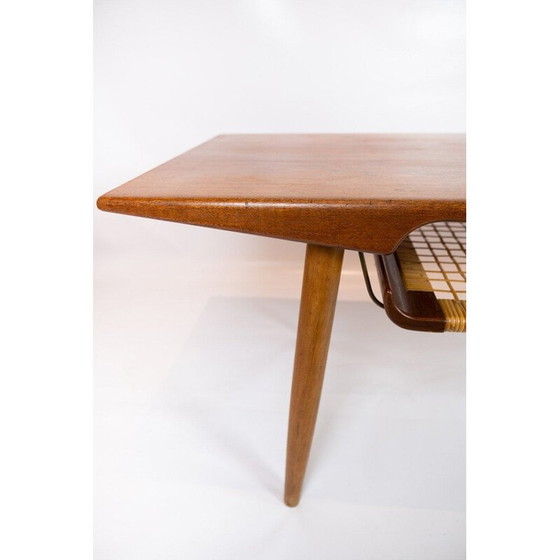 Image 1 of Vintage teak coffee table and paper cord shelf, Denmark 1960