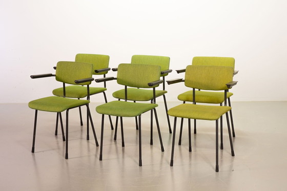 Image 1 of Dutch Design Vivid Green Gispen Dining Chairs Model 1235 By André Cordemeyer. Set Of 6. The Netherlands, 1960S.