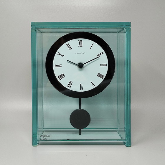 Image 1 of Horloge pendulaire étonnante des années 1970 par Omodomo en cristal. Fabriquée en Italie