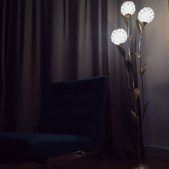 Image 1 of Vintage brass and mother-of-pearl floral floor lamp by Capiz, France 1970s