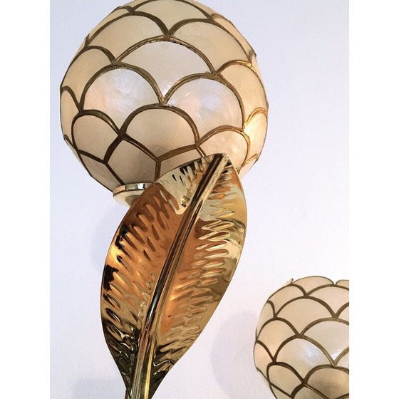 Image 1 of Vintage brass and mother-of-pearl floral floor lamp by Capiz, France 1970s