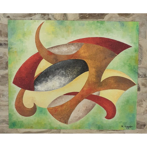 Óleo vintage sobre lienzo de R. Cahen, 1977