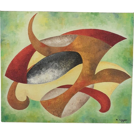 Óleo vintage sobre lienzo de R. Cahen, 1977