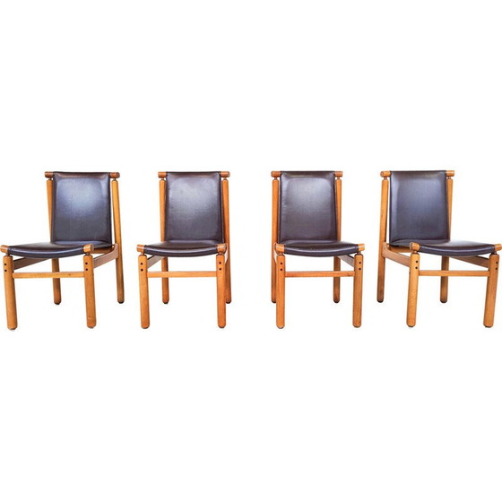 Image 1 of Set of 6 mid-century leather dining chairs by Ilmari Tapiovaara, 1970s