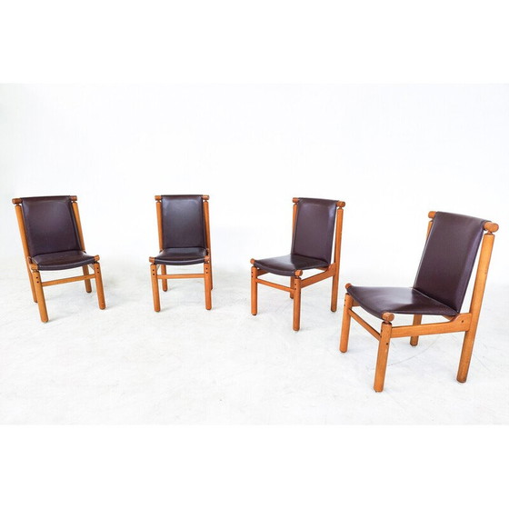 Image 1 of Set of 6 mid-century leather dining chairs by Ilmari Tapiovaara, 1970s