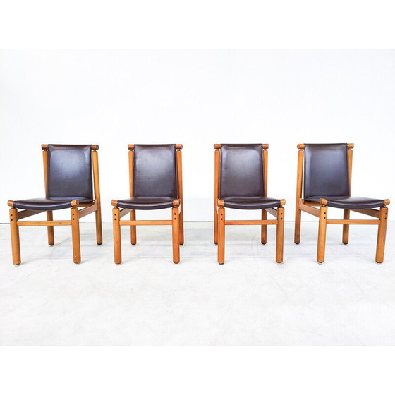 Image 1 of Set of 6 mid-century leather dining chairs by Ilmari Tapiovaara, 1970s
