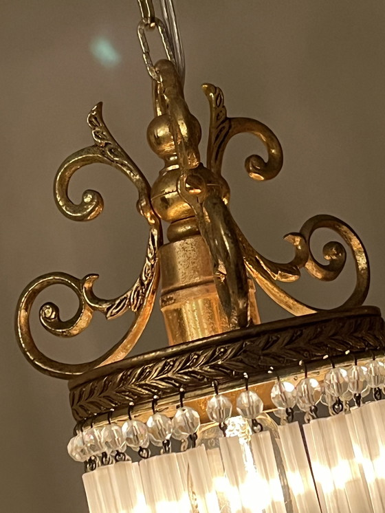 Image 1 of Belle Epoque Pendant Lamp Crystal Pearls And Opaline Rods