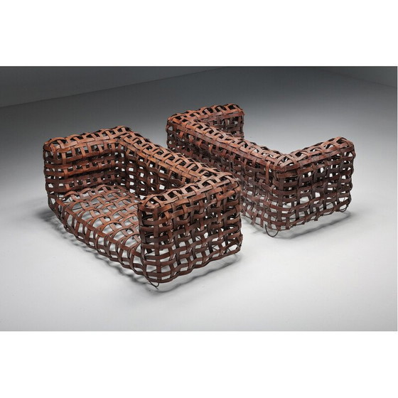 Image 1 of Vintage sculptural woven leather sofa, 1950s