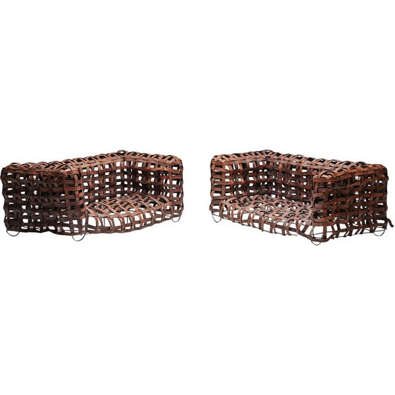 Image 1 of Vintage sculptural woven leather sofa, 1950s