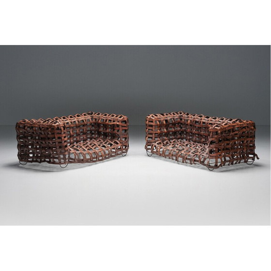 Image 1 of Vintage sculptural woven leather sofa, 1950s
