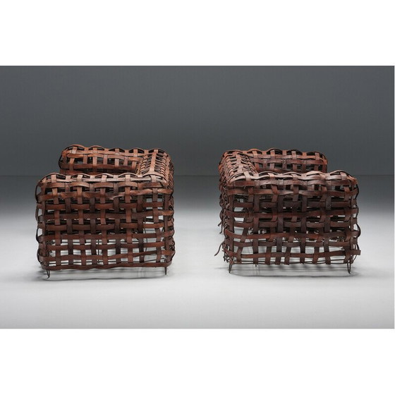 Image 1 of Vintage sculptural woven leather sofa, 1950s