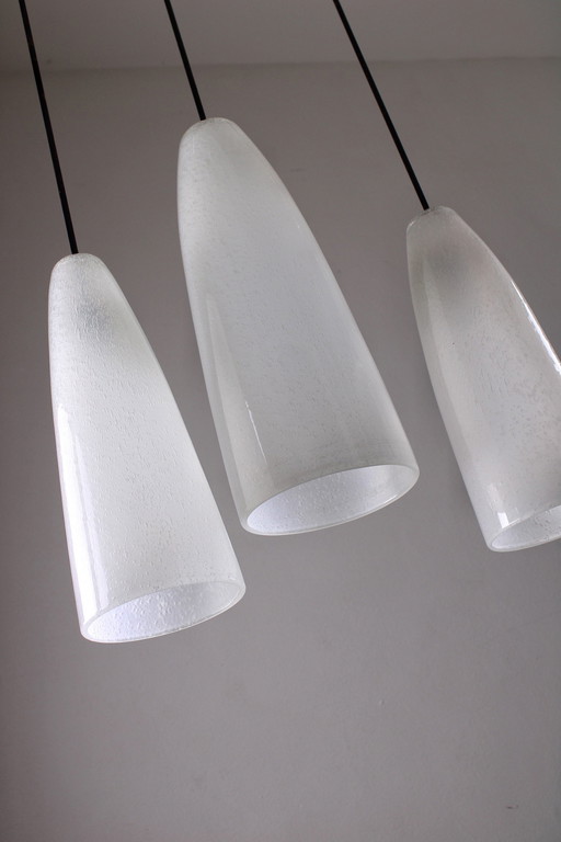 Set Of Three Hanging Lamps In Pelguso Glass, 1950S