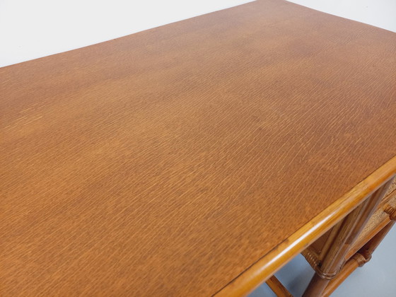 Image 1 of Vintage Rattan, Woven Rattan and Wood Desk Style Maugrion for Roche-Bobois from the 70's