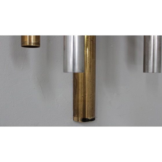 Image 1 of Pair of vintage brass and aluminum tube wall lamps by Stilnovo, 1950