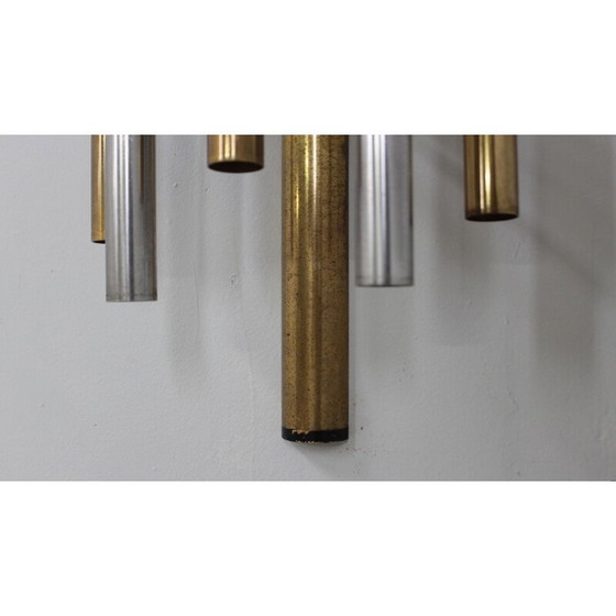 Image 1 of Pair of vintage brass and aluminum tube wall lamps by Stilnovo, 1950