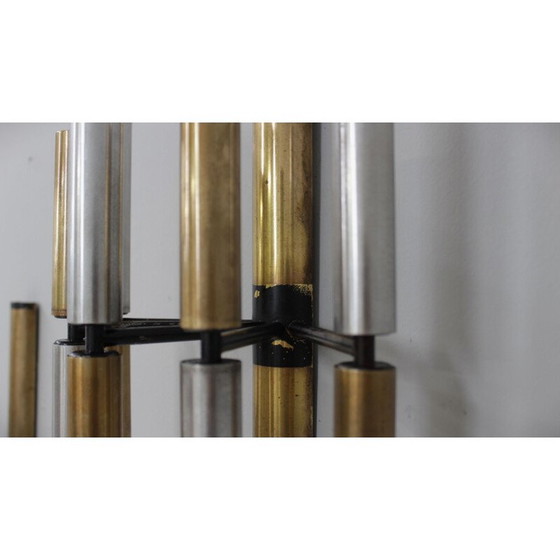 Image 1 of Pair of vintage brass and aluminum tube wall lamps by Stilnovo, 1950