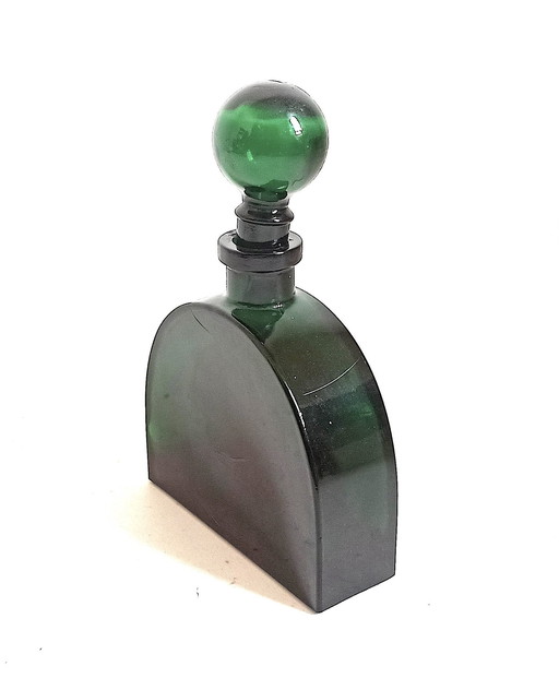 Dark Green Bottle Molded Glass 70's Height 28,5 Cm