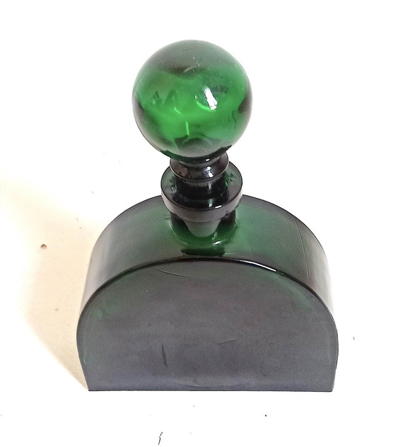 Image 1 of Dark Green Bottle Molded Glass 70's Height 28,5 Cm