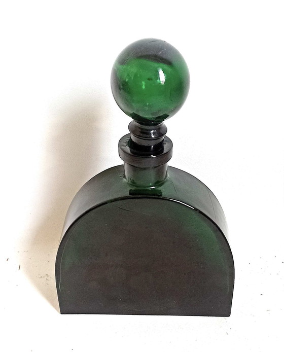 Image 1 of Dark Green Bottle Molded Glass 70's Height 28,5 Cm