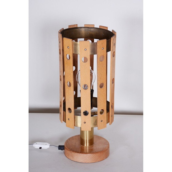 Image 1 of Lampada da tavolo di metà secolo in faggio e ottone di Pokrok Zilina, Slovacchia, anni '60