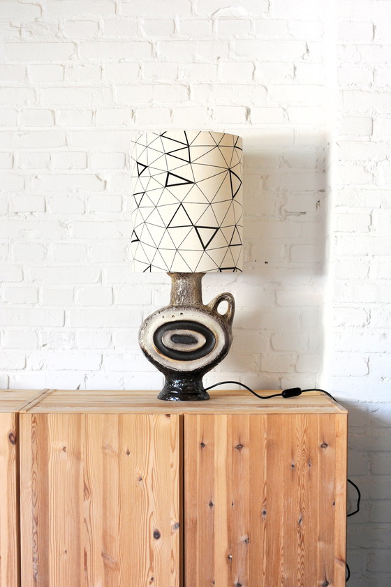 Image 1 of Walter Becht ceramic table lamp with new handmade lampshade with graphic print