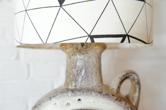 Image 1 of Walter Becht ceramic table lamp with new handmade lampshade with graphic print