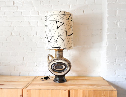 Walter Becht ceramic table lamp with new handmade lampshade with graphic print