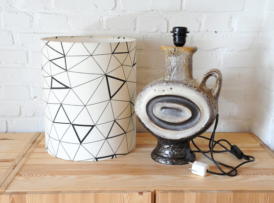 Image 1 of Walter Becht ceramic table lamp with new handmade lampshade with graphic print