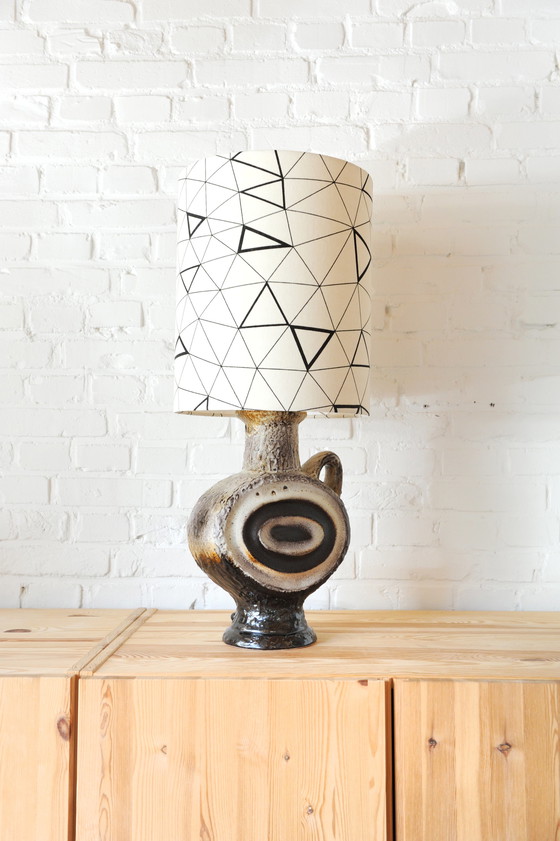 Image 1 of Walter Becht ceramic table lamp with new handmade lampshade with graphic print