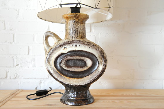 Image 1 of Walter Becht ceramic table lamp with new handmade lampshade with graphic print