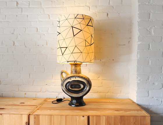 Image 1 of Walter Becht ceramic table lamp with new handmade lampshade with graphic print