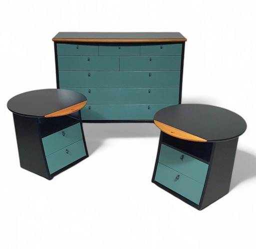 Giorgetti Set 1990 By Umberto Asnago Bed Sidetables / Sidetables / Sideboard With Drawers.