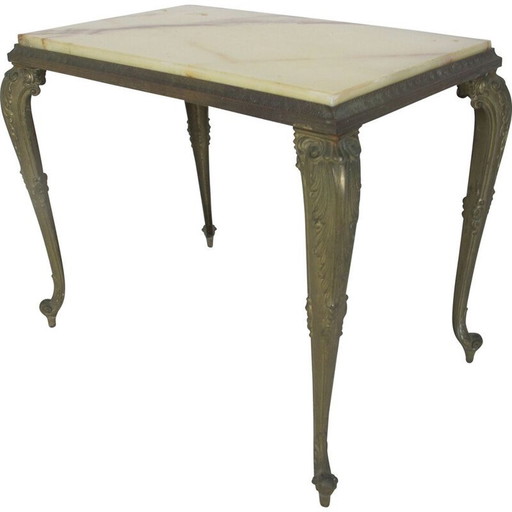 Tavolino vintage Regency in marmo e ottone, anni '50