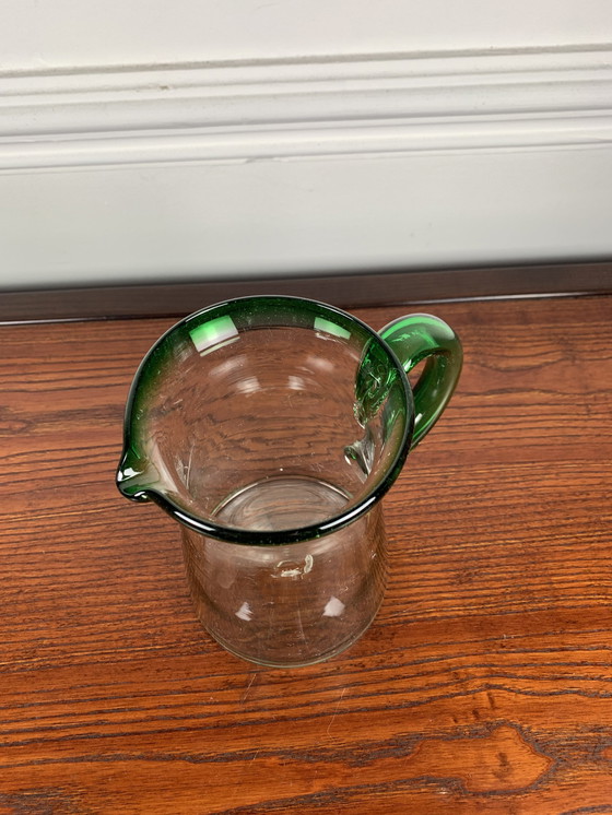 Image 1 of  Brocca in vetro soffiato vintage, bordo verde