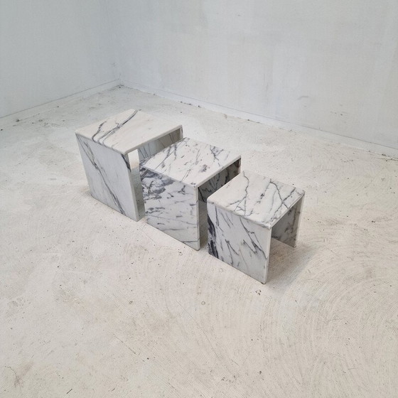 Image 1 of Set of 3 vintage marble nesting tables, Italy 1980