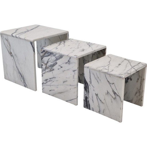 Conjunto de 3 mesas nido vintage de mármol, Italia, 1980