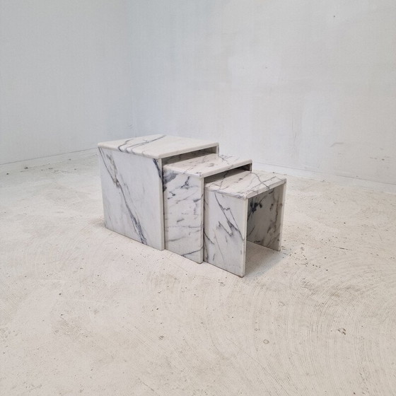 Image 1 of Set of 3 vintage marble nesting tables, Italy 1980