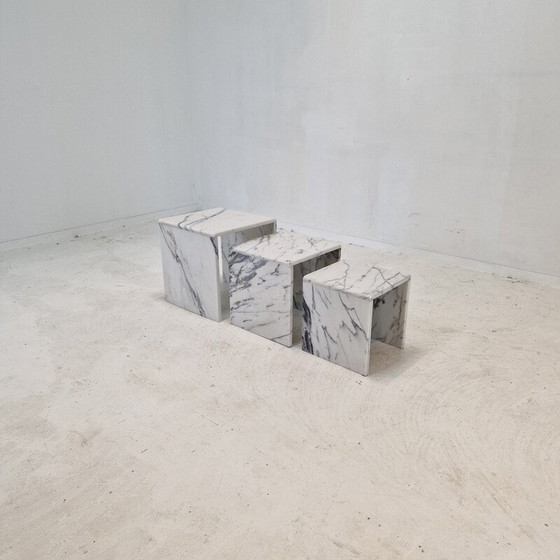 Image 1 of Set of 3 vintage marble nesting tables, Italy 1980