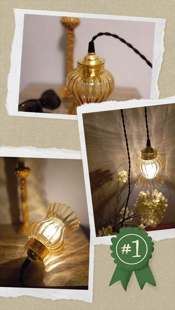 Image 1 of Lampada portatile vintage anni '70 in ambra Godronné