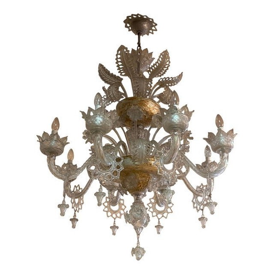 Image 1 of 1970S Italian Style Murano Glass Transparent Chandelier