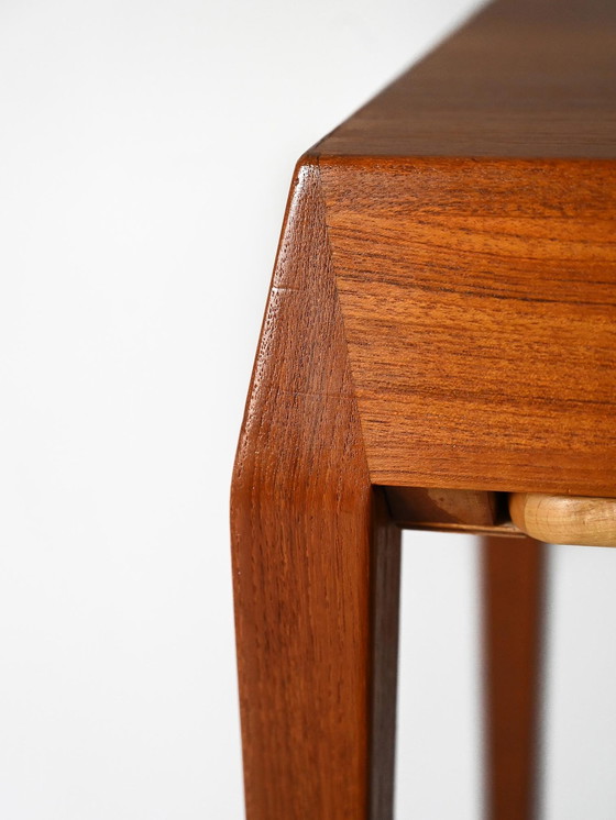 Image 1 of Severin Hansen Vintage Teak Sewing Table With Woven Rattan Shelf, 1960S Scandinavian Design