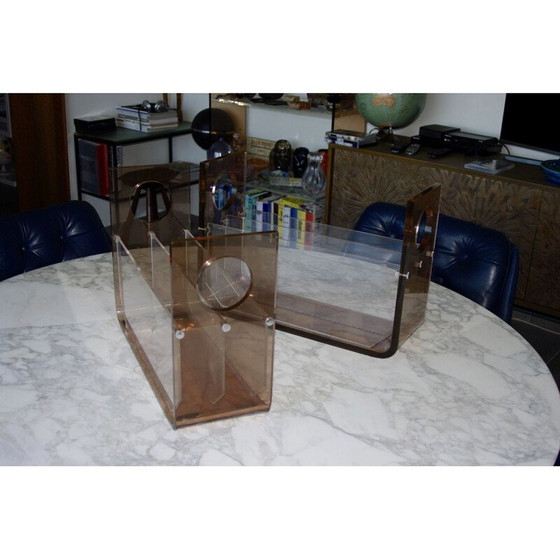 Image 1 of Vintage Plexiglas magazine rack by Michel Dumas 1970