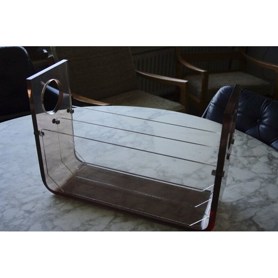Image 1 of Vintage Plexiglas magazine rack by Michel Dumas 1970