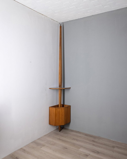 Vintage 1950S Floor-To-Ceiling Corner Cabinet In Wood Italian Design  