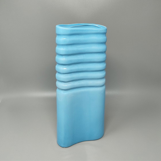 Image 1 of 1960S Stunning Blue Vase In Laveno Ceramic. Made In Italy