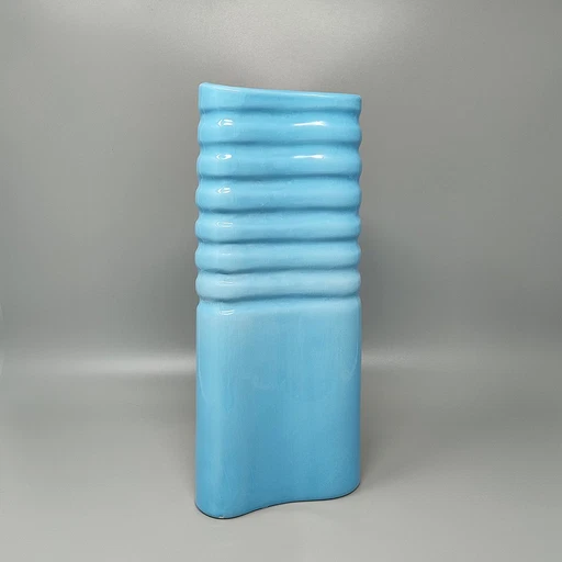 1960S Stunning Blue Vase In Laveno Ceramic. Made In Italy