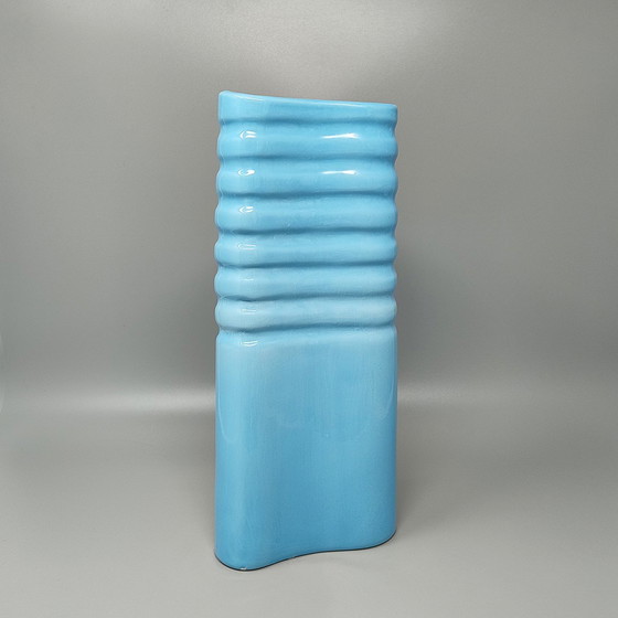 Image 1 of 1960S Stunning Blue Vase In Laveno Ceramic. Made In Italy