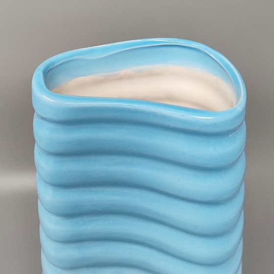 Image 1 of 1960S Stunning Blue Vase In Laveno Ceramic. Made In Italy