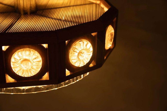 Image 1 of Lampada a sospensione vintage in vetro e legno, lampada a sospensione bohémien anni '60, Svezia