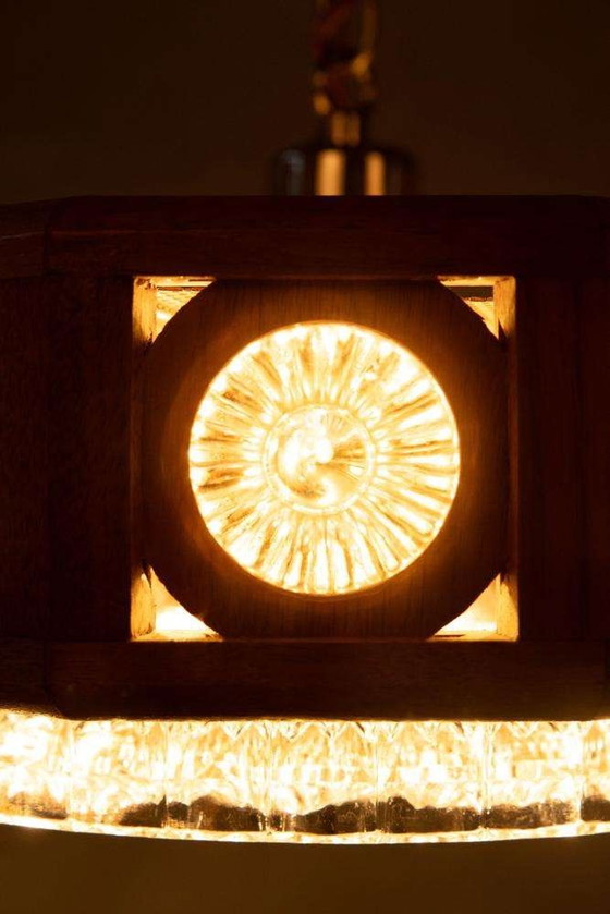 Image 1 of Lampada a sospensione vintage in vetro e legno, lampada a sospensione bohémien anni '60, Svezia